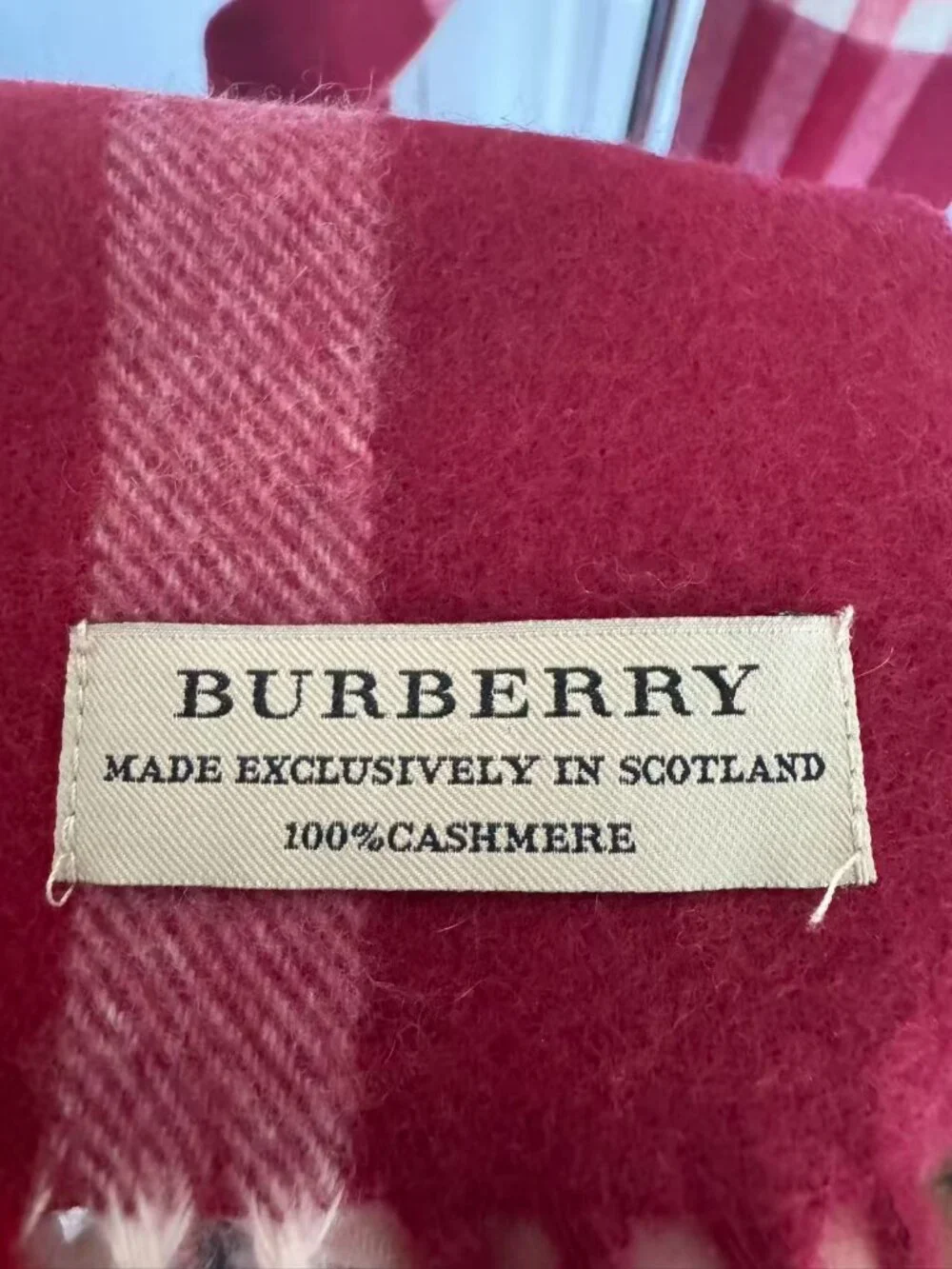 100% Authentic Burberry Red plaid cashmere extra long scarf